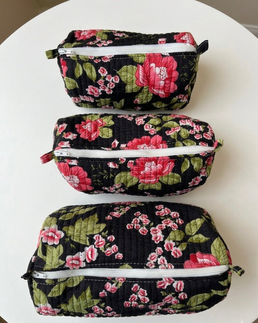 Black Floral-1  – Utility Pouch Pack of 3
