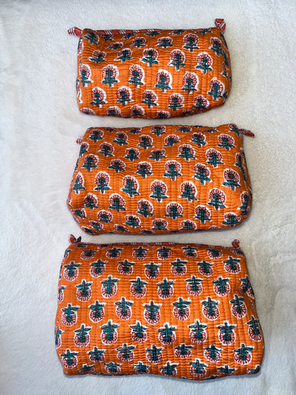 Orange Blue Floral – Utility Pouch Pack of 3