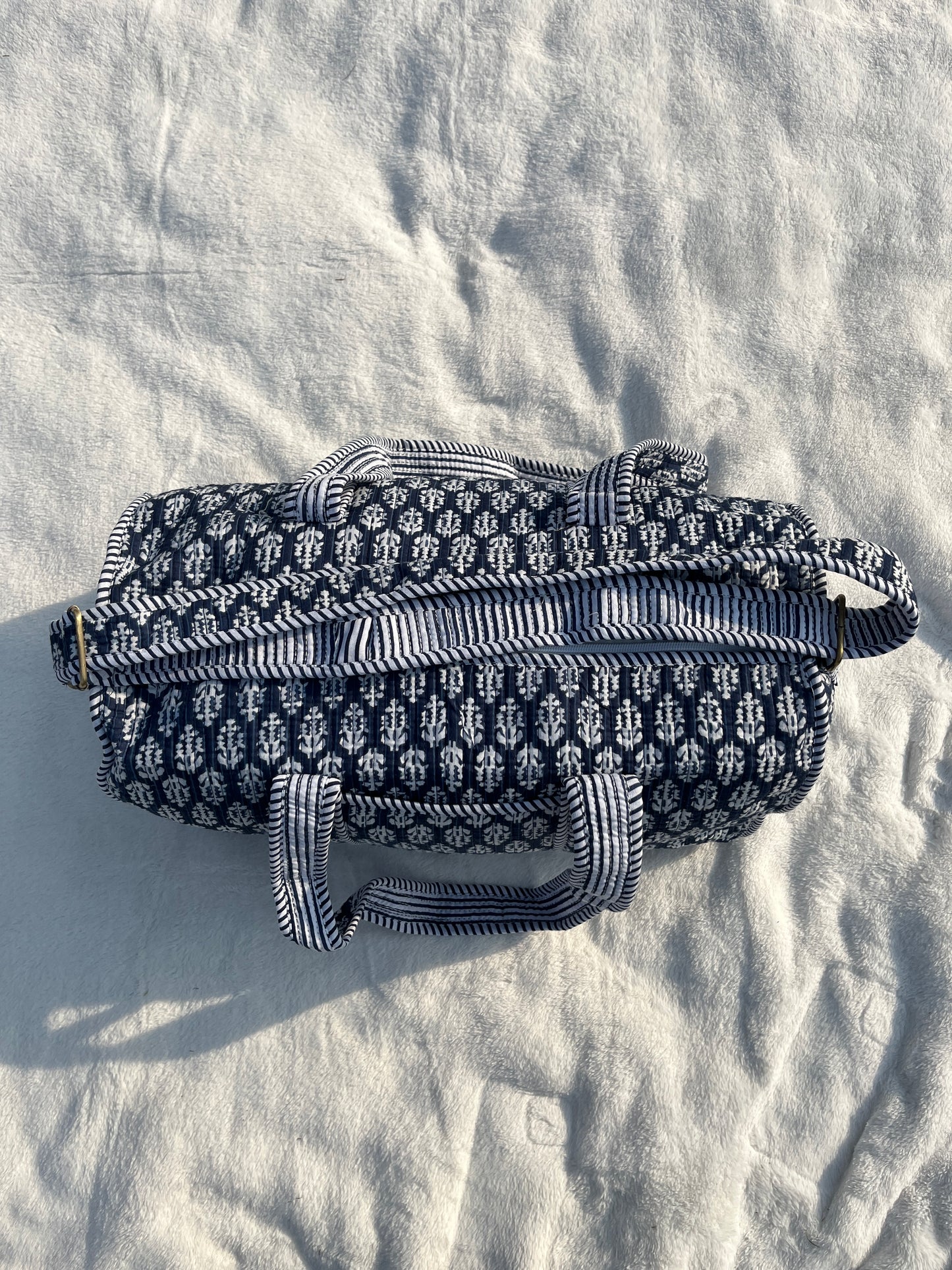 Navy blue - 2 Quilted Cotton Duffle Bag – Lightweight Travel Weekender