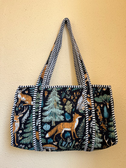 Black Jungle printed Quilted Mini Tote Bag 10X12