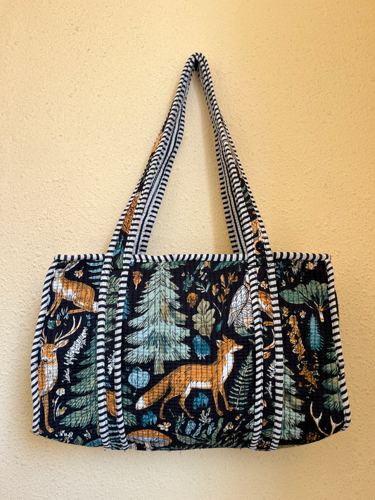 Black Jungle printed Quilted Mini Tote Bag 10X12
