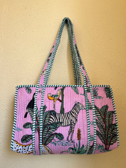 Pink Safari Quilted Mini Tote Bag 10X14