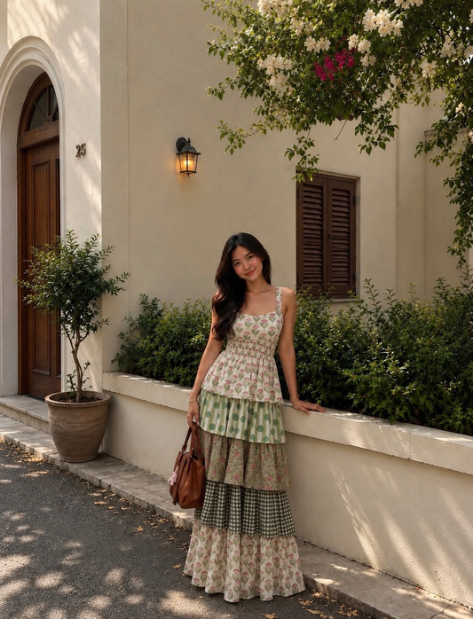 Emerald Frill – Green Floral Luxe Dress