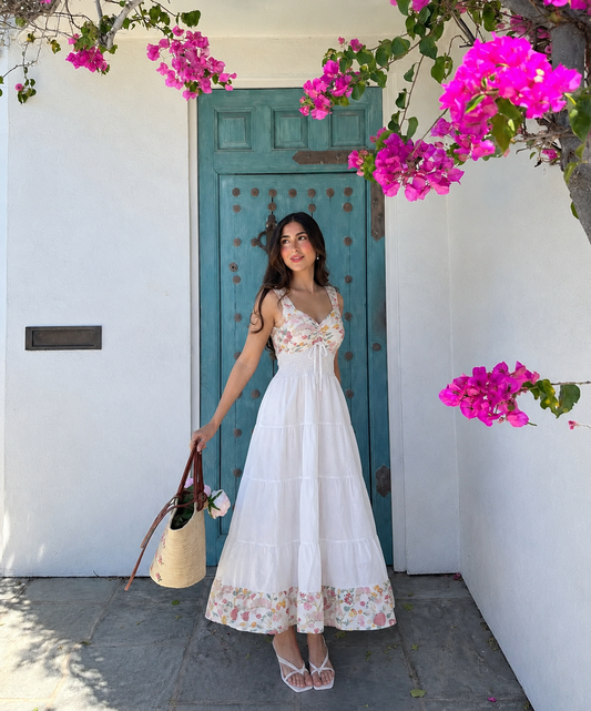 Ivory Bloom – White Floral Luxe Dress