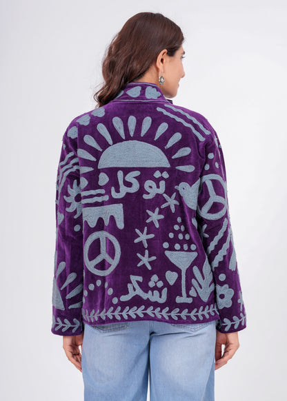 Women's Purple Suzani Reversible Jacket – Handmade Boho Embroidered Statement Jacket