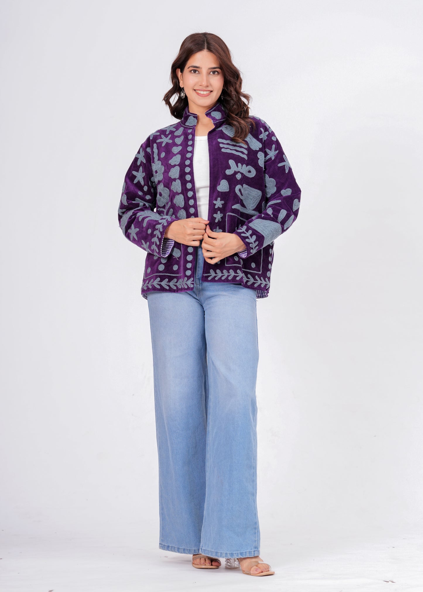 Women's Purple Suzani Reversible Jacket – Handmade Boho Embroidered Statement Jacket