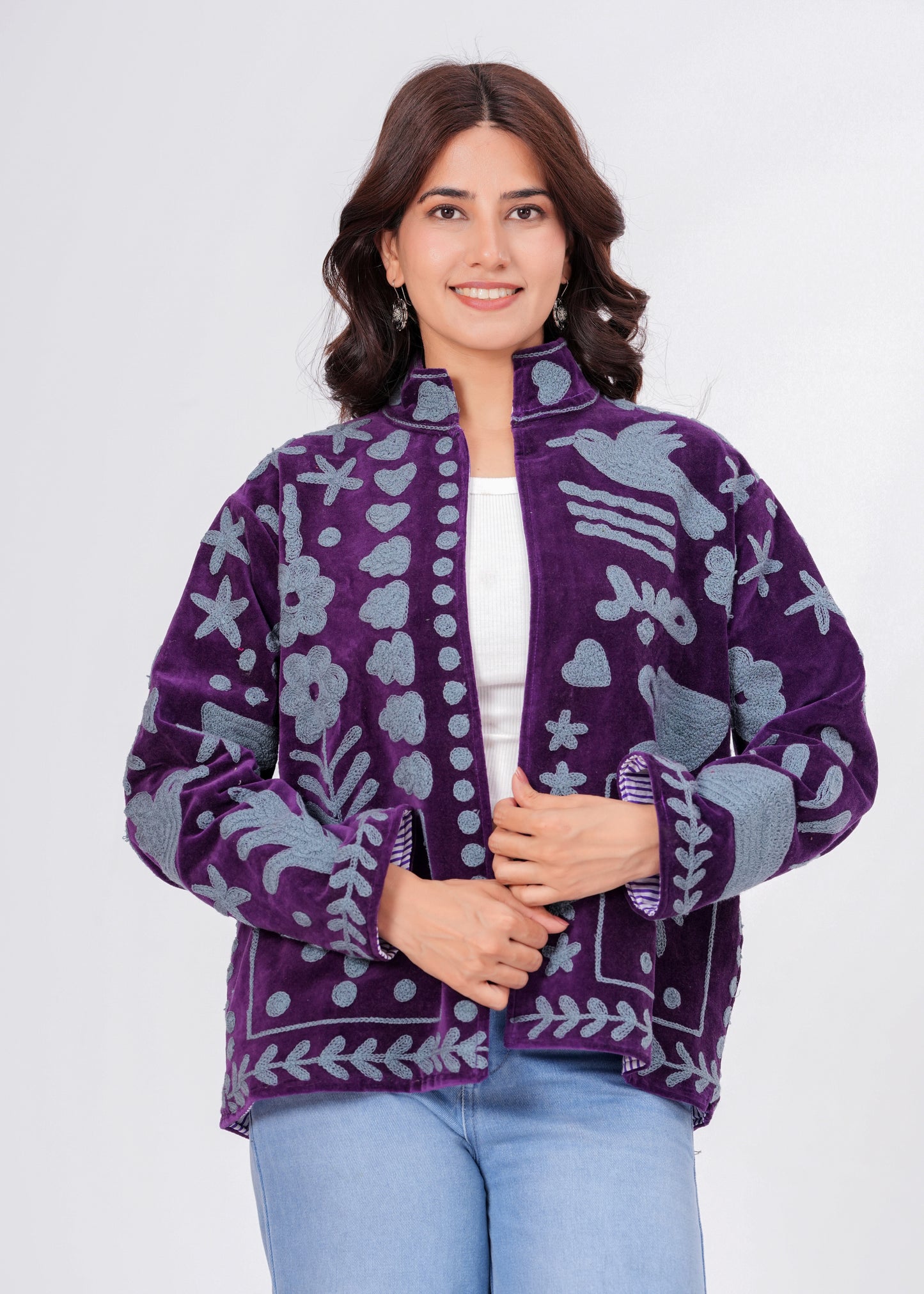 Women's Purple Suzani Reversible Jacket – Handmade Boho Embroidered Statement Jacket
