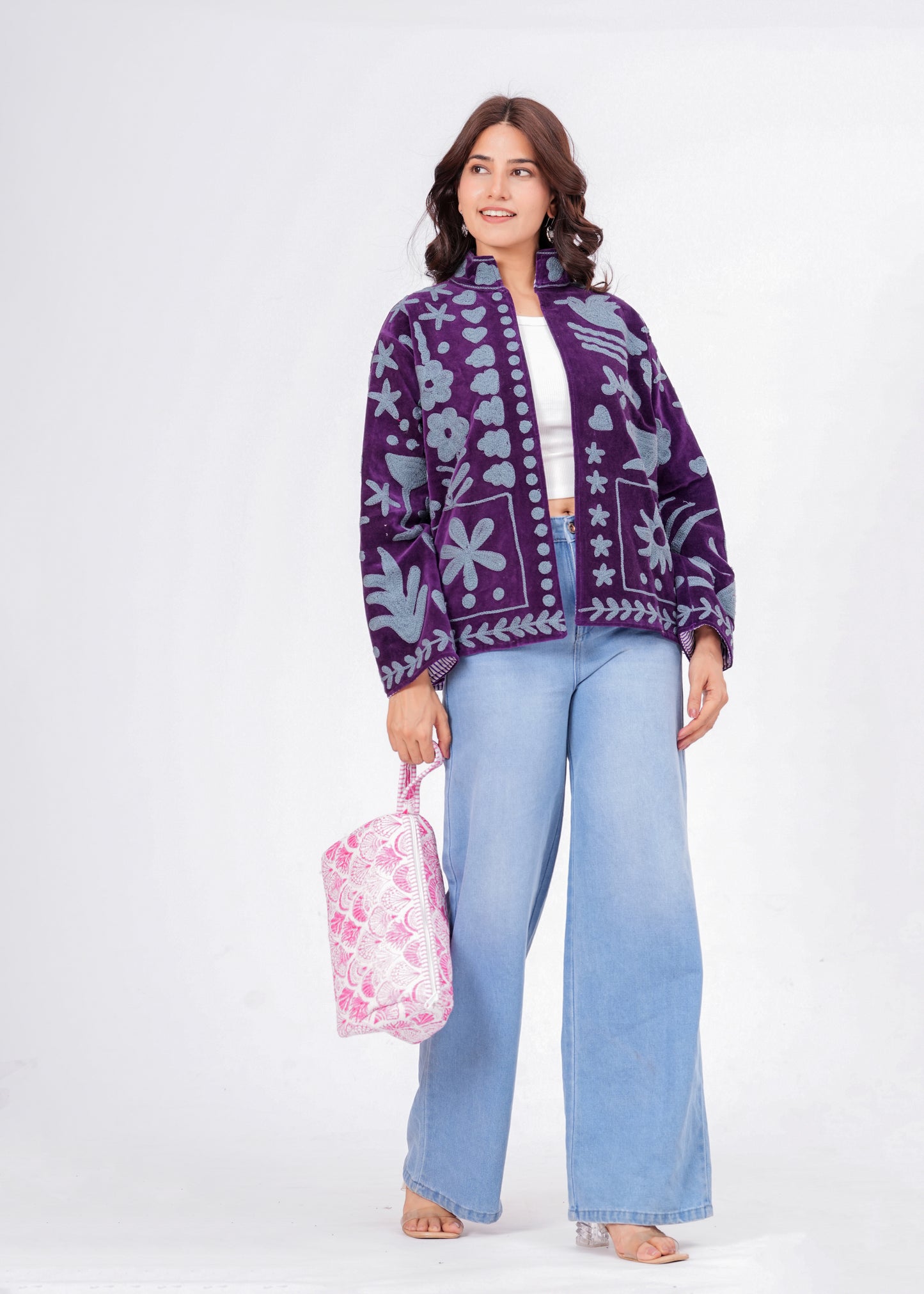 Women's Purple Suzani Reversible Jacket – Handmade Boho Embroidered Statement Jacket