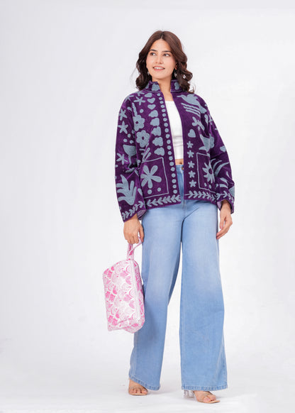 Women's Purple Suzani Reversible Jacket – Handmade Boho Embroidered Statement Jacket