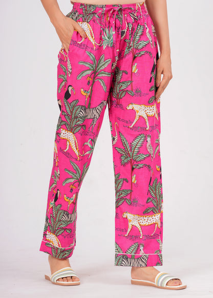 Women's Pink Safari Print Cotton Night Suit Set – Elegant Two Piece Pajama Set
