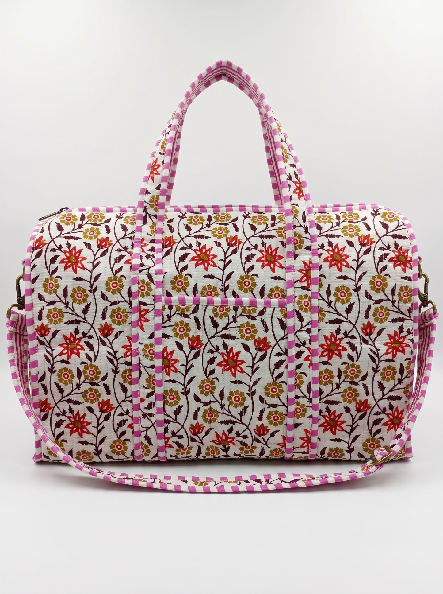 Mini Floral Print -1 Quilted Cotton Duffle Bag – Lightweight Travel Weekender