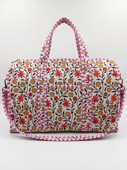 Mini Floral Print -1 Quilted Cotton Duffle Bag – Lightweight Travel Weekender