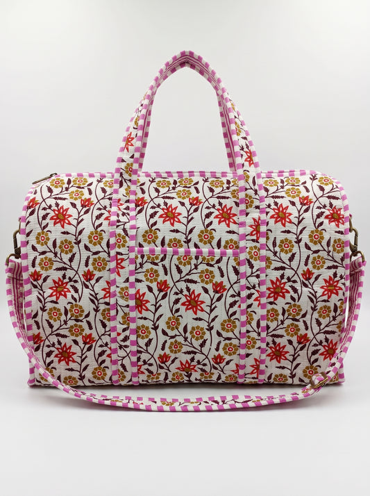 Mini Floral Print -1 Quilted Cotton Duffle Bag – Lightweight Travel Weekender