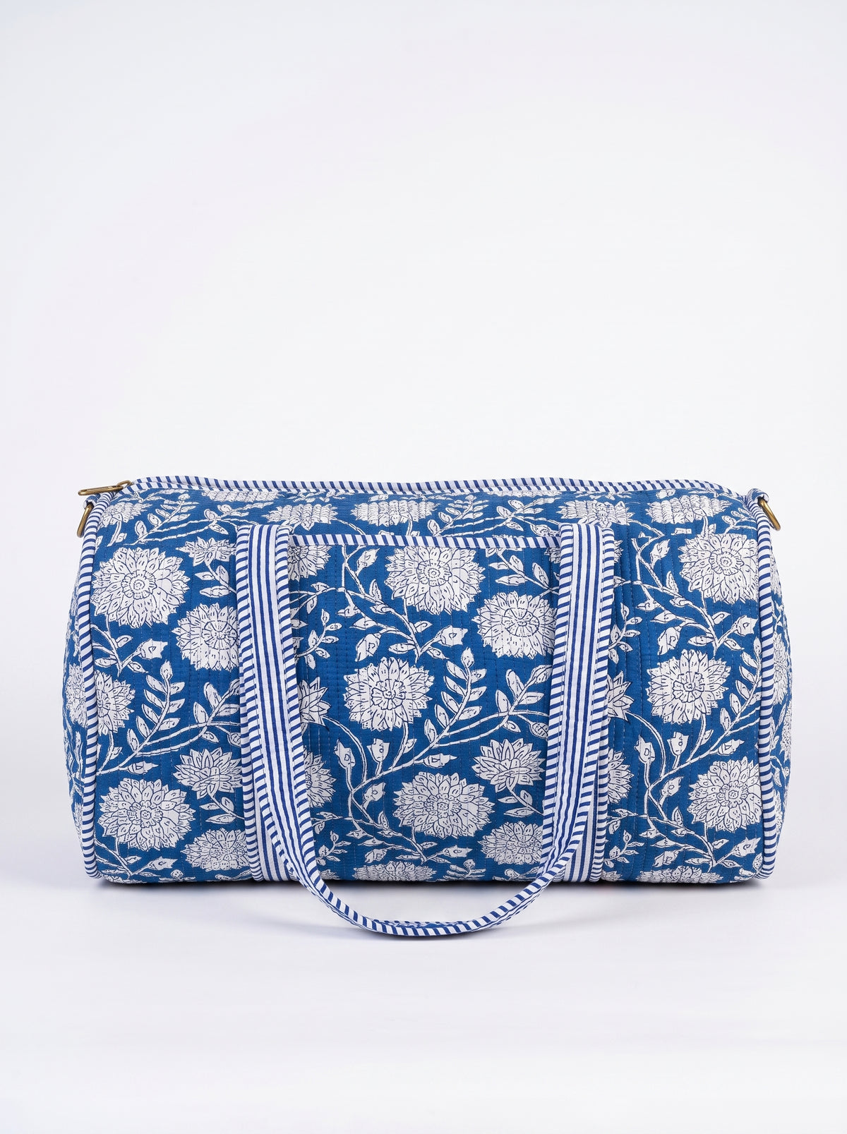 Blue Floral-2 Print Quilted Cotton Duffle Bag – Lightweight Travel Weekender