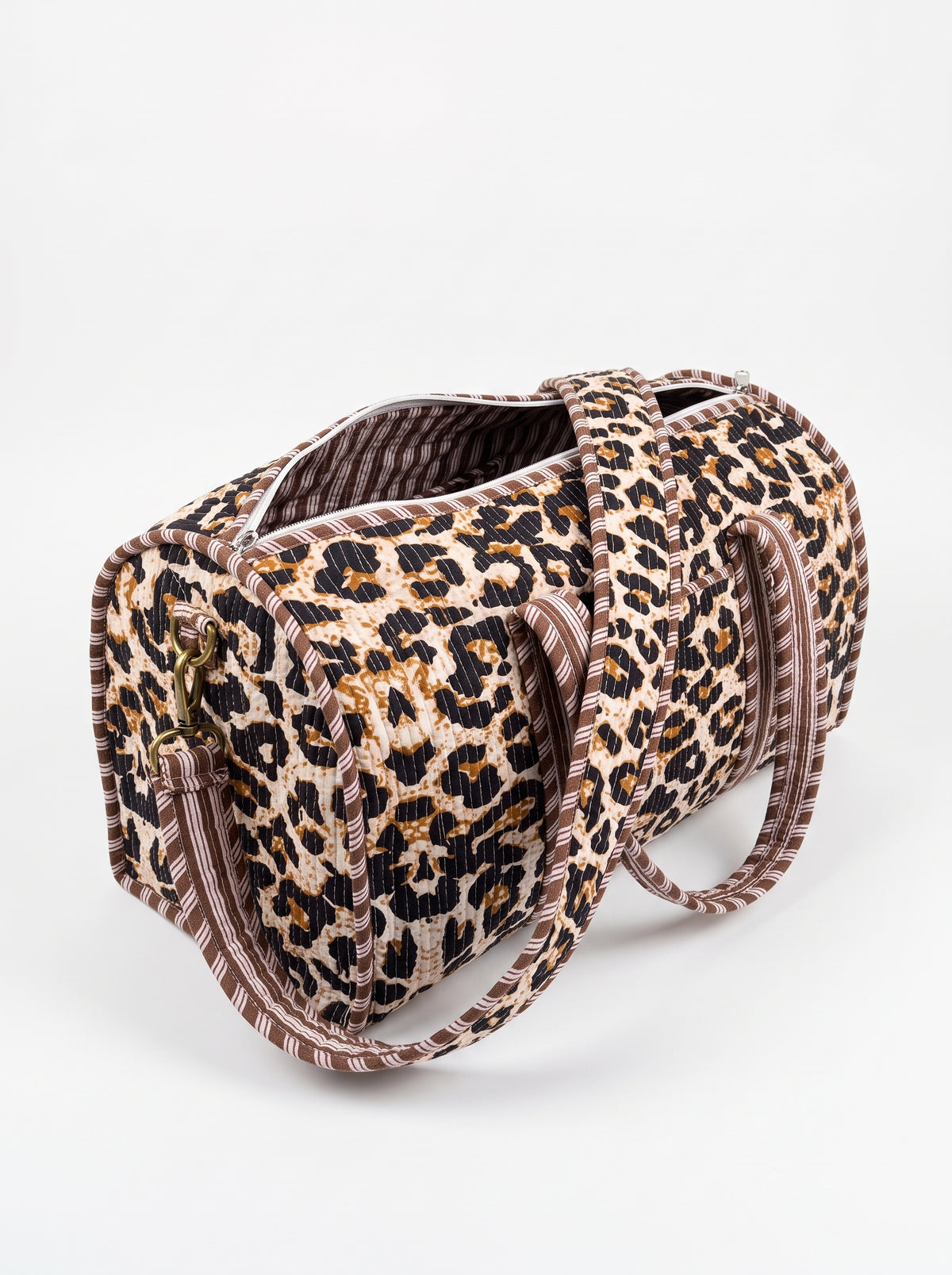 Brown Cheetah print Quilted Cotton Duffle Bag – Lightweight Travel Weekender