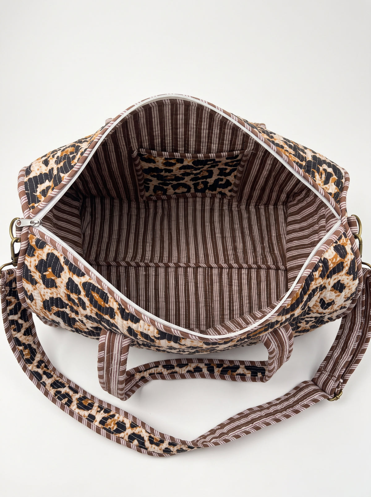 Brown Cheetah print Quilted Cotton Duffle Bag – Lightweight Travel Weekender