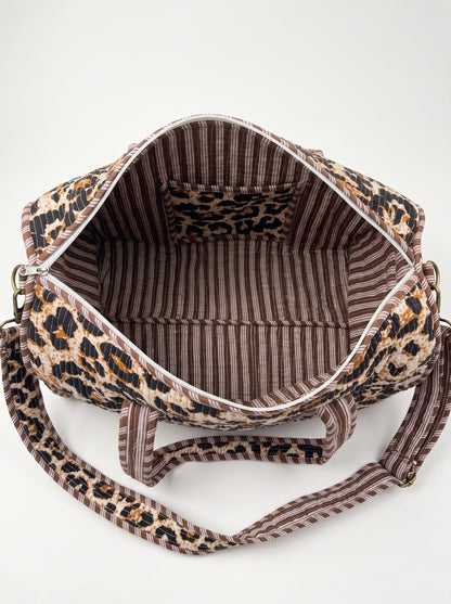 Brown Cheetah print Quilted Cotton Duffle Bag – Lightweight Travel Weekender
