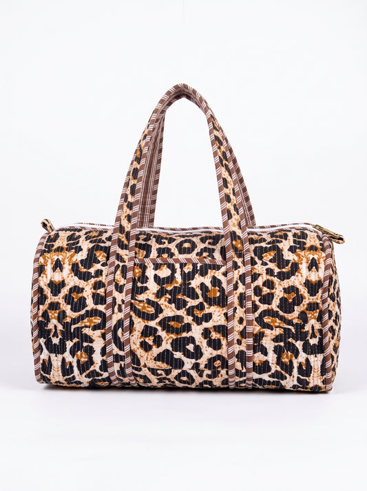 Brown Cheetah print Quilted Cotton Duffle Bag – Lightweight Travel Weekender