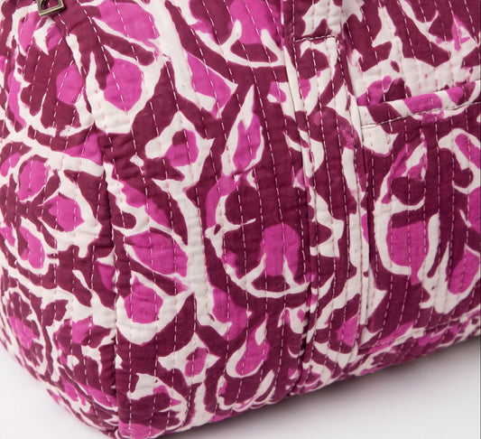 Pink Maroon Quilted Cotton Duffle Bag – Lightweight Travel Weekender