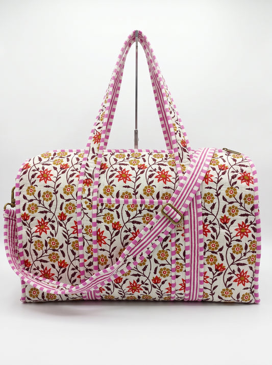 Mini Floral Print -1 Quilted Cotton Duffle Bag – Lightweight Travel Weekender