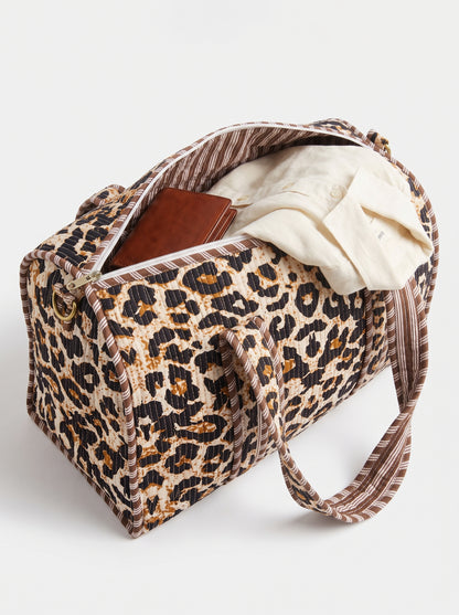 Brown Cheetah print Quilted Cotton Duffle Bag – Lightweight Travel Weekender