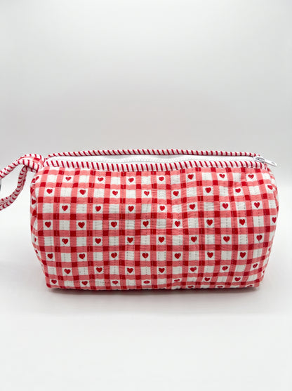 Cute Red checkered Heart– Hair Styler Travel bag