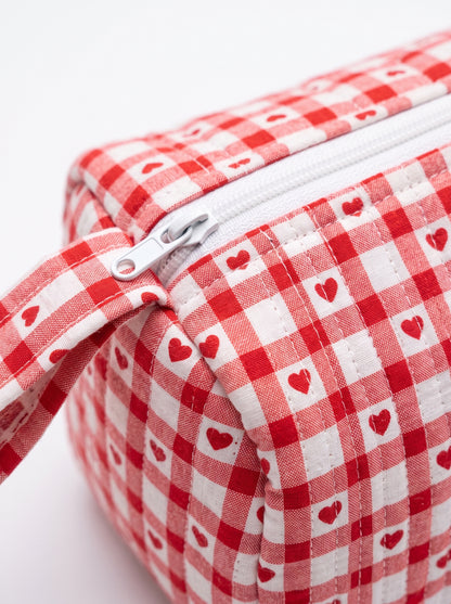 Cute Red checkered Heart– Hair Styler Travel bag