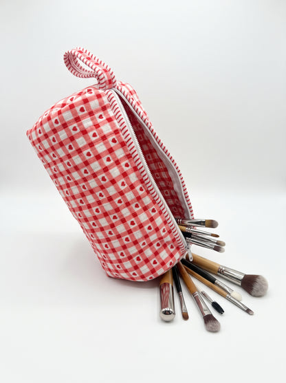 Cute Red checkered Heart– Hair Styler Travel bag