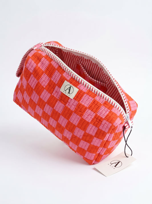 Classic Orange-Pink Checkered – Hair Styler Travel bag
