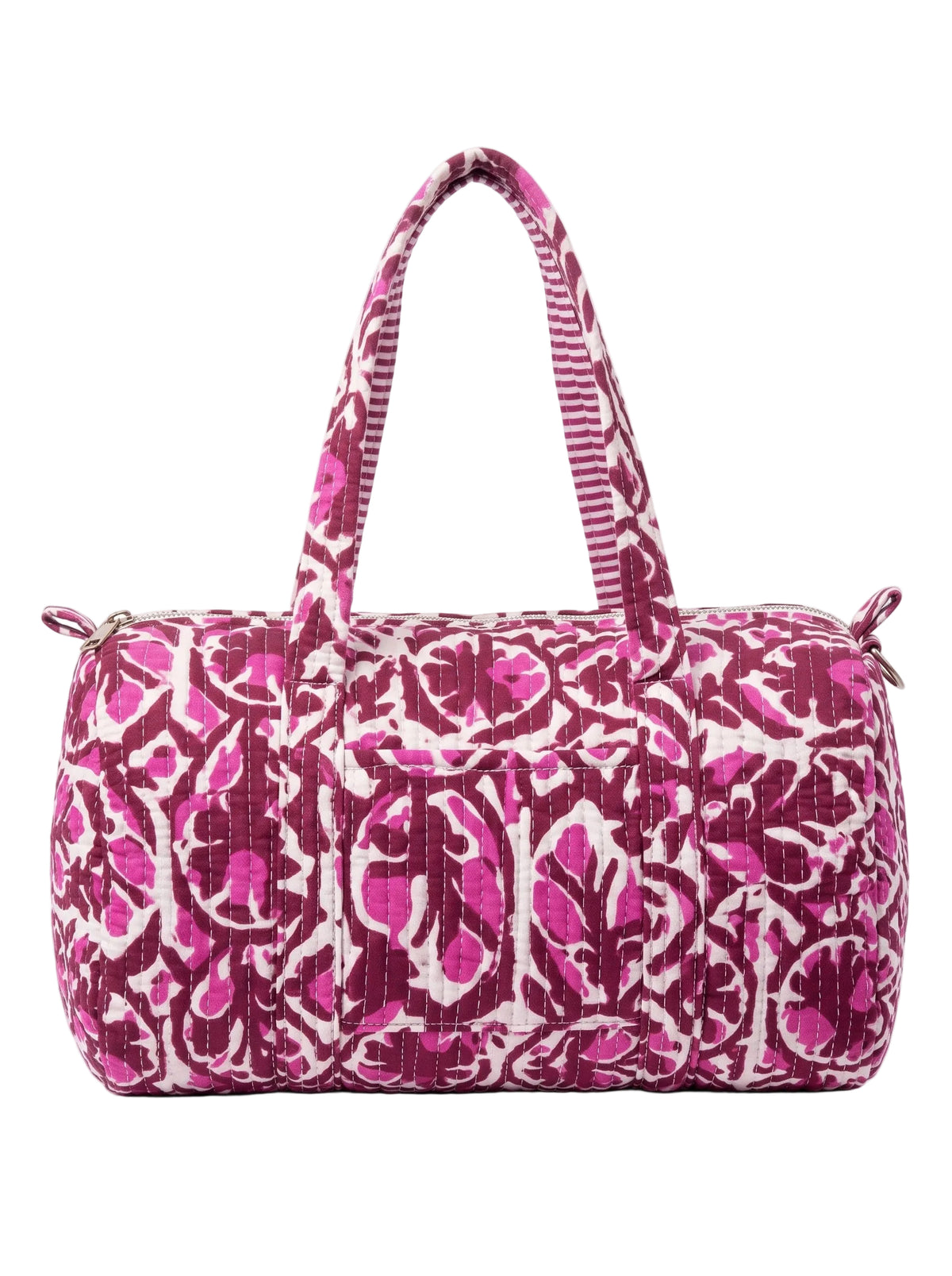 Pink Maroon Quilted Cotton Duffle Bag – Lightweight Travel Weekender