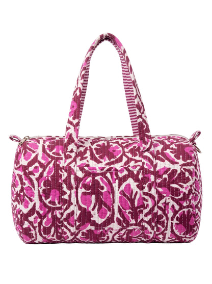 Pink Maroon Quilted Cotton Duffle Bag – Lightweight Travel Weekender