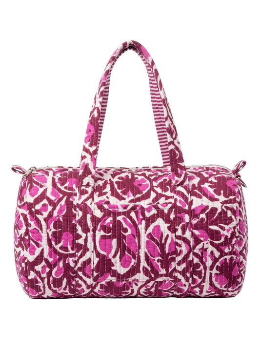 Pink Maroon Quilted Cotton Duffle Bag – Lightweight Travel Weekender