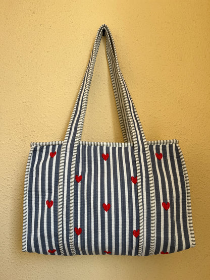 ￼ Grey heart  – Quilted Tote & Pouch Set