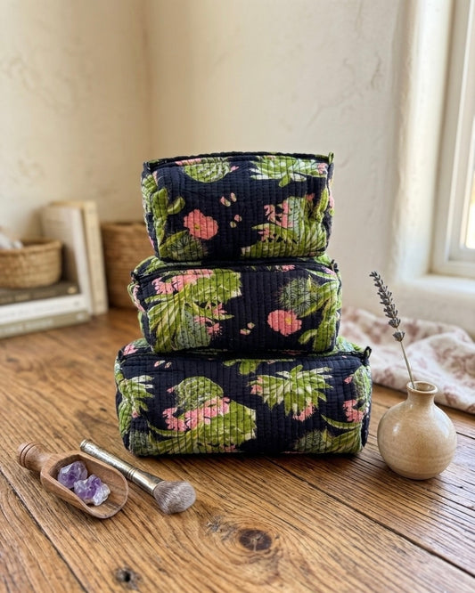 Black Floral-3– Utility Pouch Pack of 3