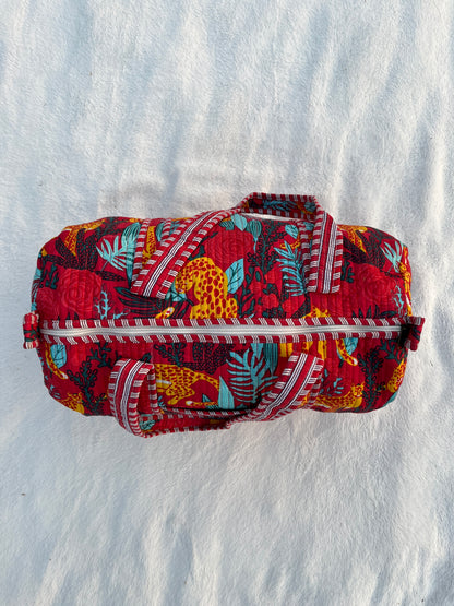 Red Floral Tiger Print Quilted Cotton Duffle Bag – Lightweight Travel Weekender