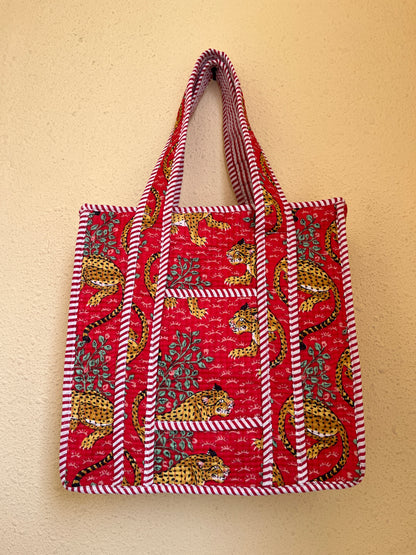 Red leopard – Quilted Mini Tote Bag 12X12