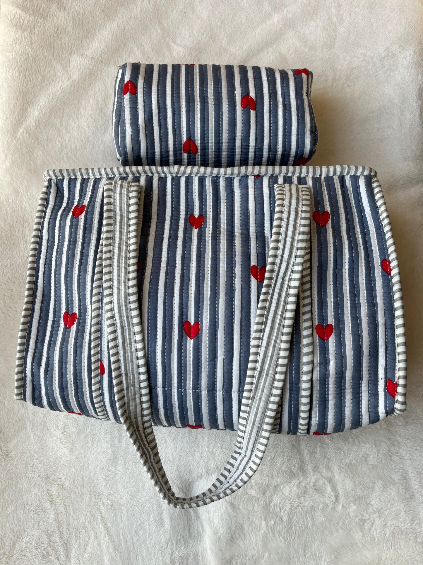 ￼ Grey heart  – Quilted Tote & Pouch Set