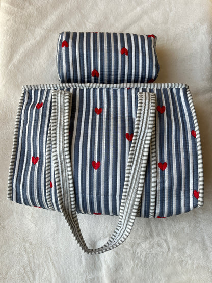 ￼ Grey heart  – Quilted Tote & Pouch Set