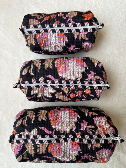 Black Floral Printed Tote & Utility Pouch Set