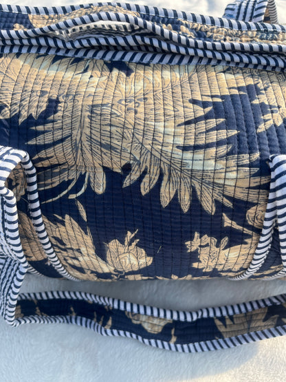 Navy blue - 1 Quilted Cotton Duffle Bag – Lightweight Travel Weekender