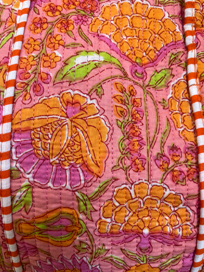 Orange floral Quilted Mini Tote Bag 10X12