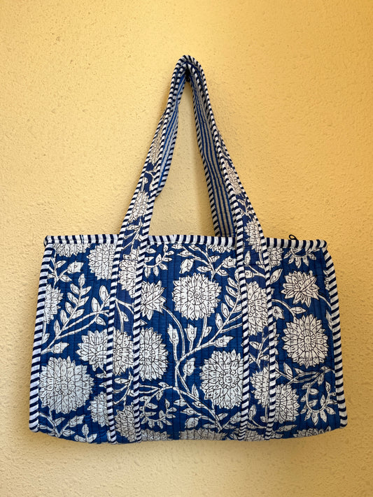Blue flower Quilted Mini Tote Bag 10X12