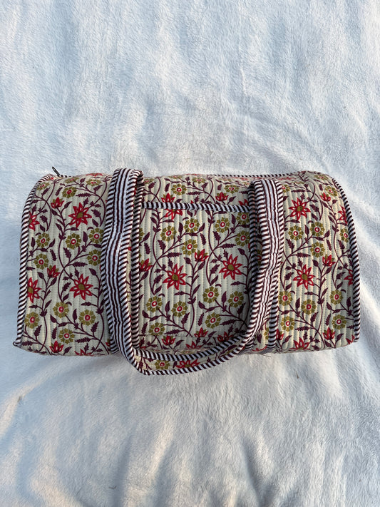 Mini Floral Print Quilted Cotton Duffle Bag – Lightweight Travel Weekender