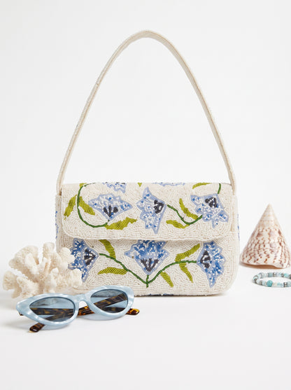 Handcrafted Luxury Beaded Blue Meadow Shoulder Bag