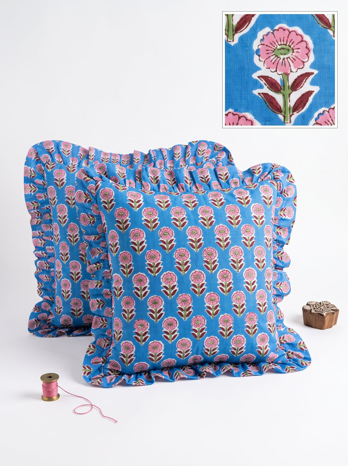 Indigo Floral Hand Block Printed Cotton Cushion Cover Set of 5 – 18x18