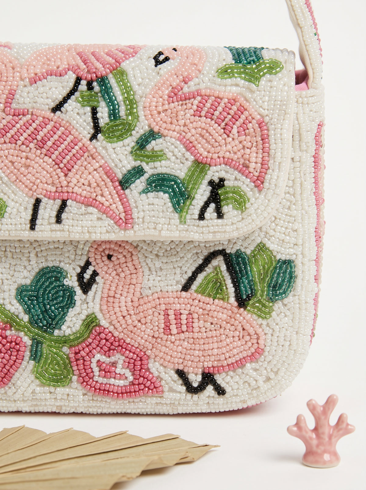 Handcrafted Luxury Beaded Flamingo Shoulder Bag