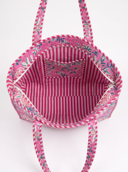Pink Bloom Riot -  Tote & 3 Pouch Set 19X15