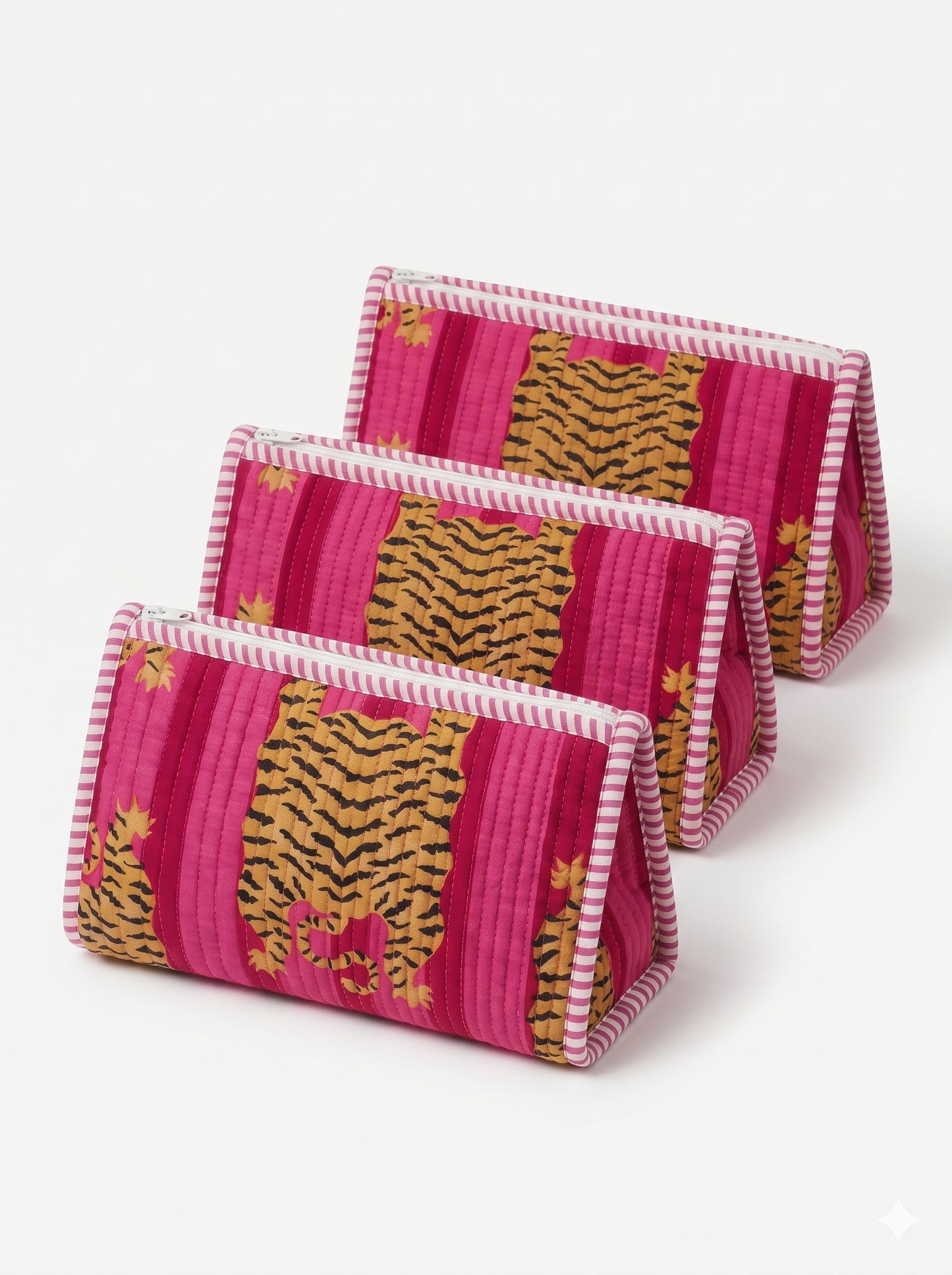 Pink Stripes Tiger Pyramid – Utility Pouch Pack of 3