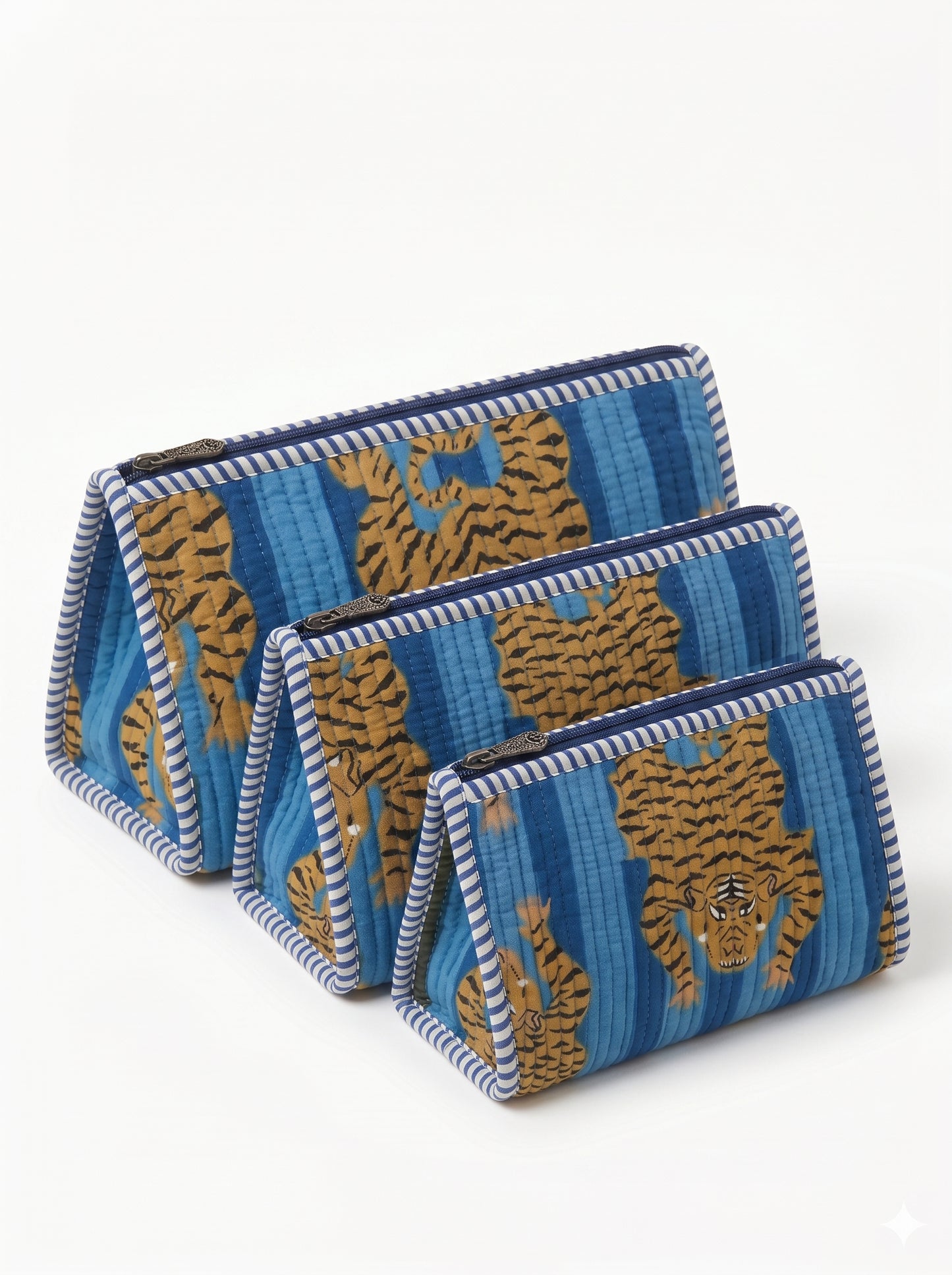 Blue Stripes Tiger Pyramid – Utility Pouch Pack of 3