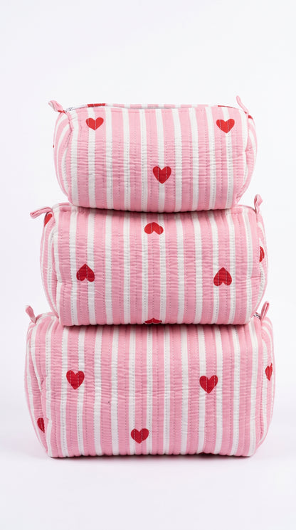 Pink Heart Riot - Tote & 3 Pouch Set 19X15